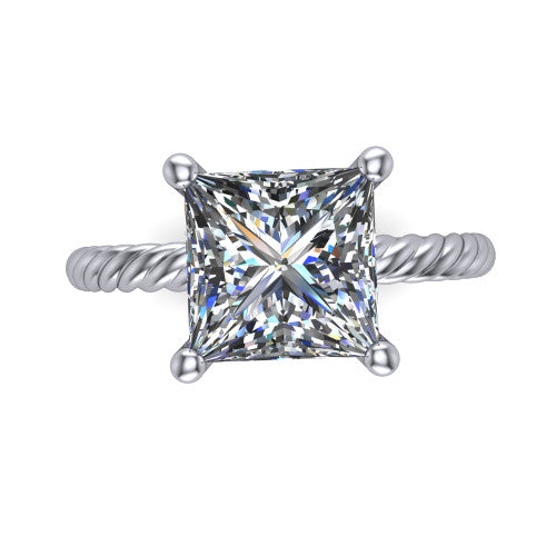 Nova princess rope solitaire engagement ring in Platinum, top-down view showing the princess center and the braided rope shank