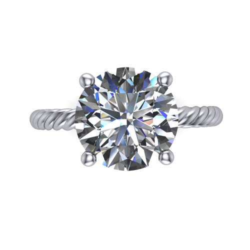 Nova round rope solitaire engagement ring in 18K White Gold, top-down view showing the round center and the braided rope shank