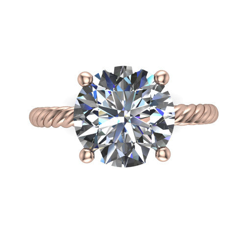 Nova round rope solitaire engagement ring in 14K Rose Gold, top-down view showing the round center and the braided rope shank