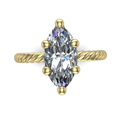 Nova marquise rope solitaire engagement ring in 18K Yellow Gold, top-down view showing the marquise center and the braided rope shank