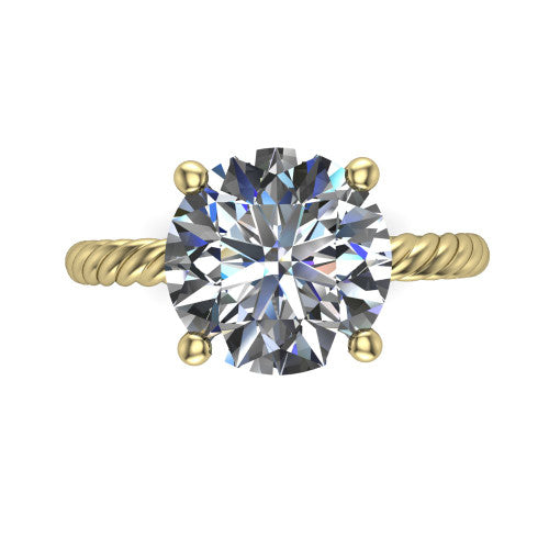 Nova round rope solitaire engagement ring in 14K Yellow Gold, top-down view showing the round center and the braided rope shank