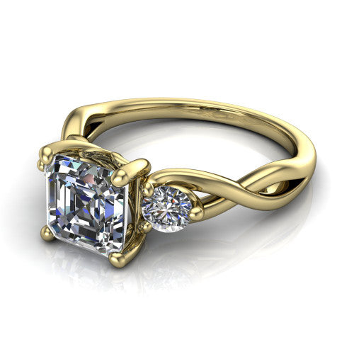 Alina Square Emerald Shape Three Stone Engagement Ring in 14K Yellow Gold