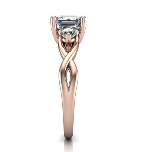 Alina Square Emerald Shape Three Stone Engagement Ring in 14K Rose Gold