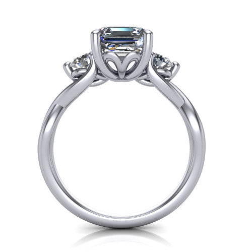Alina Square Emerald Shape Three Stone Engagement Ring in Platinum