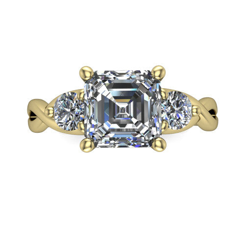 Alina Square Emerald Shape Three Stone Engagement Ring in 14K Yellow Gold