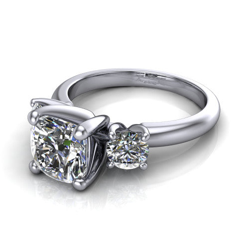 Adalynn Cushion Shape Three Stone Engagement Ring in Platinum