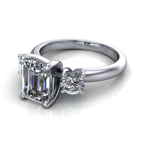 Adalynn Emerald Shape Three Stone Engagement Ring in 18K White Gold