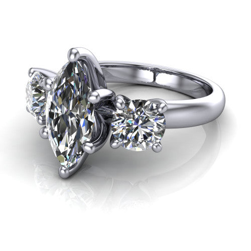 Adalynn Marquise Shape Three Stone Engagement Ring in 18K White Gold