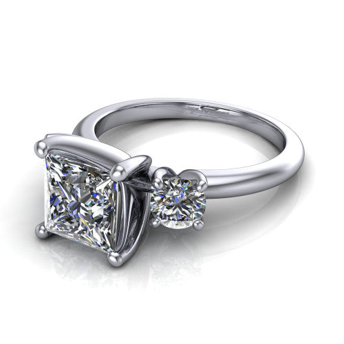 Adalynn Princess Shape Three Stone Engagement Ring in Platinum