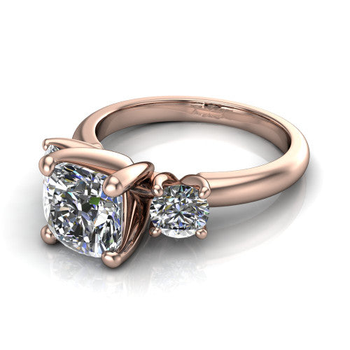 Adalynn Cushion Shape Three Stone Engagement Ring in 18K Rose Gold