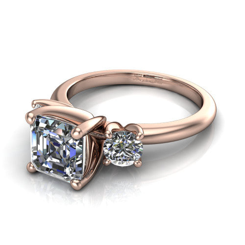 Adalynn Square Emerald Shape Three Stone Engagement Ring in 18K Rose Gold