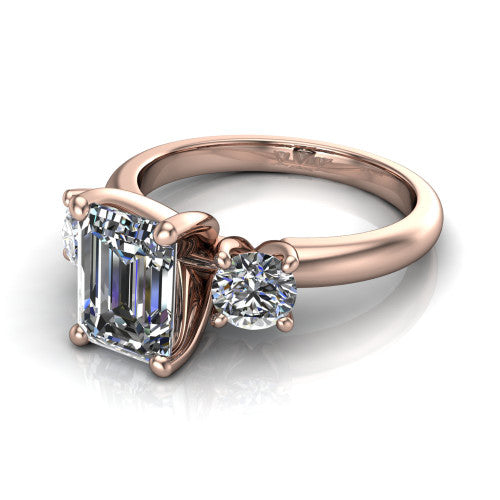 Adalynn Emerald Shape Three Stone Engagement Ring in 14K Rose Gold