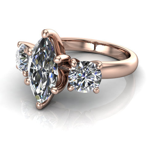 Adalynn Marquise Shape Three Stone Engagement Ring in 14K Rose Gold