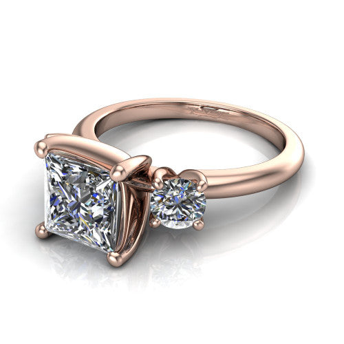 Adalynn Princess Shape Three Stone Engagement Ring in 14K Rose Gold