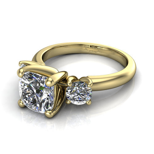 Adalynn Cushion Shape Three Stone Engagement Ring in 14K Yellow Gold