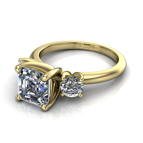 Adalynn Square Emerald Shape Three Stone Engagement Ring in 18K Yellow Gold