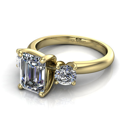 Adalynn Emerald Shape Three Stone Engagement Ring in 14K Yellow Gold