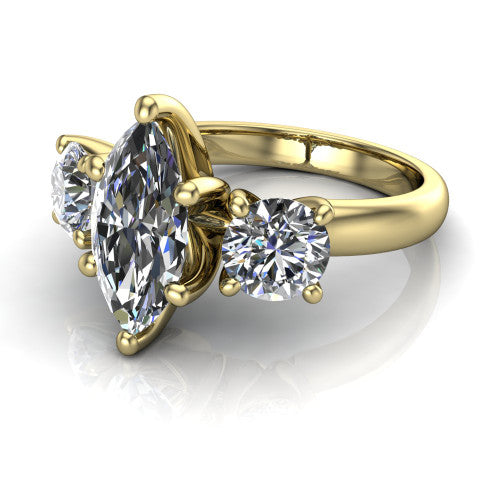 Adalynn Marquise Shape Three Stone Engagement Ring in 14K Yellow Gold