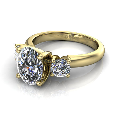 Adalynn Oval Shape Three Stone Engagement Ring in 14K Yellow Gold