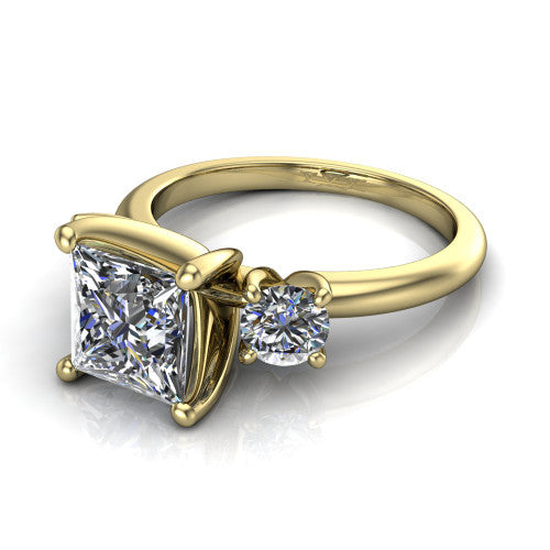 Adalynn Princess Shape Three Stone Engagement Ring in 14K Yellow Gold