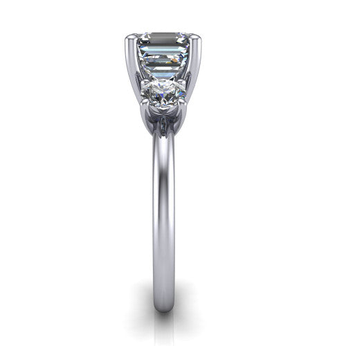 Adalynn Square Emerald Shape Three Stone Engagement Ring in Platinum