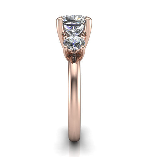 Adalynn Cushion Shape Three Stone Engagement Ring in 14K Rose Gold