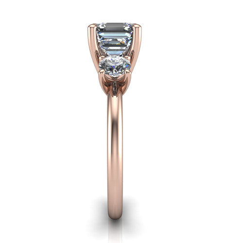 Adalynn Square Emerald Shape Three Stone Engagement Ring in 14K Rose Gold