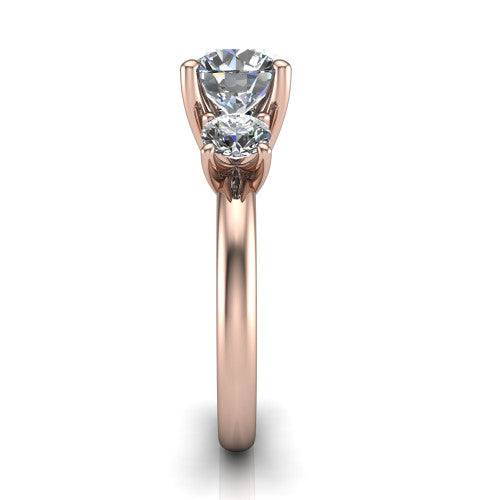 Adalynn Round Shape Three Stone Engagement Ring in 14K Rose Gold