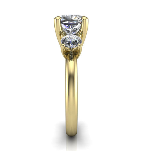 Adalynn Cushion Shape Three Stone Engagement Ring in 18K Yellow Gold