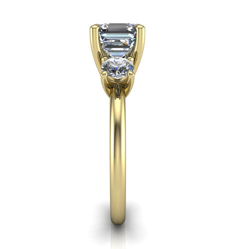 Adalynn Square Emerald Shape Three Stone Engagement Ring in 18K Yellow Gold