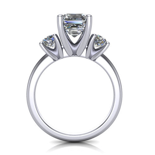 Adalynn Square Emerald Shape Three Stone Engagement Ring in Platinum