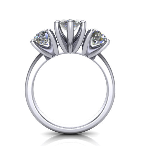 Adalynn Marquise Shape Three Stone Engagement Ring in 18K White Gold