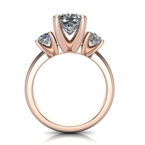 Adalynn Cushion Shape Three Stone Engagement Ring in 18K Rose Gold