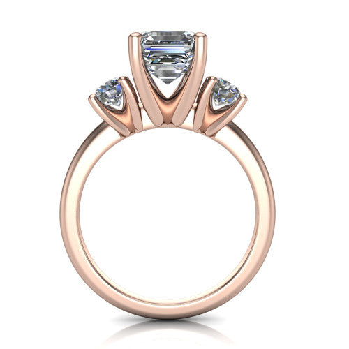 Adalynn Square Emerald Shape Three Stone Engagement Ring in 18K Rose Gold