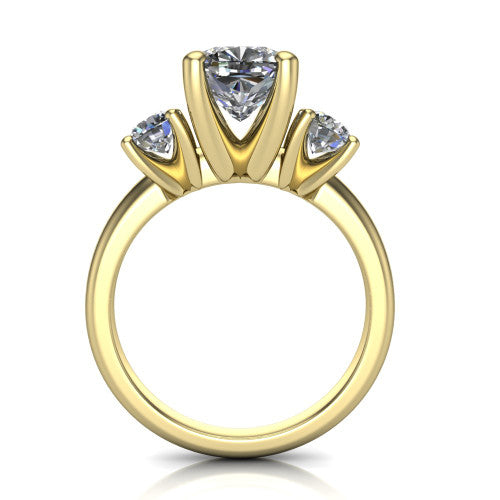 Adalynn Cushion Shape Three Stone Engagement Ring in 14K Yellow Gold