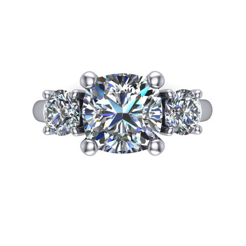 Adalynn Cushion Shape Three Stone Engagement Ring in 18K White Gold
