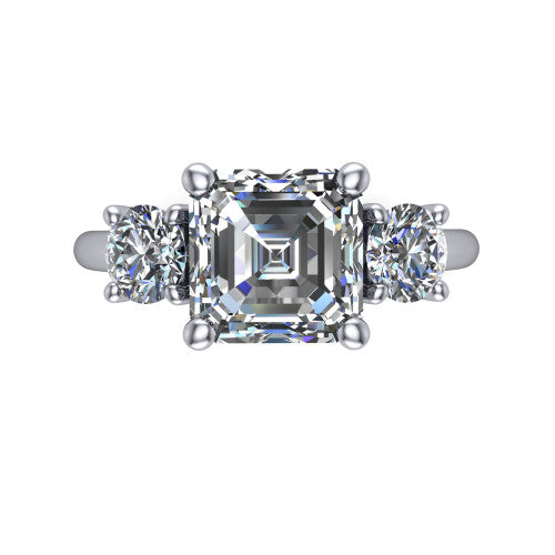 Adalynn Square Emerald Shape Three Stone Engagement Ring in 14K White Gold