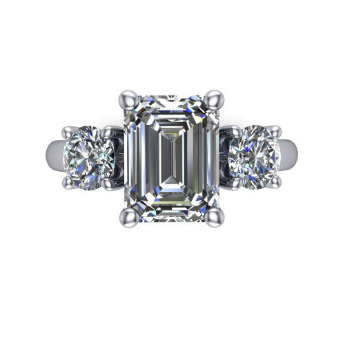 Adalynn Emerald Shape Three Stone Engagement Ring in 18K White Gold