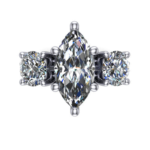 Adalynn Marquise Shape Three Stone Engagement Ring in 18K White Gold