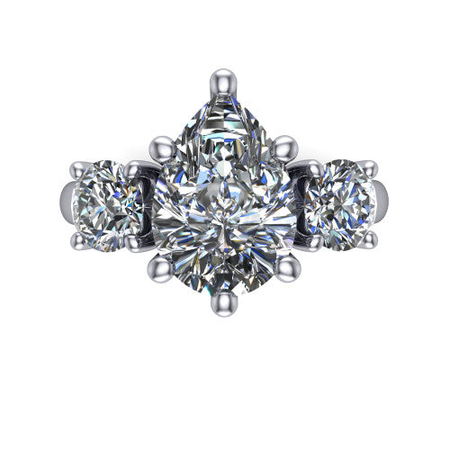 Adalynn Pear Shape Three Stone Engagement Ring in 18K White Gold