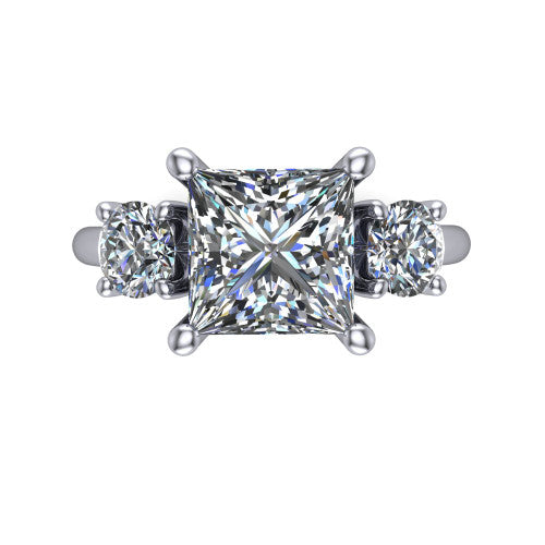 Adalynn Princess Shape Three Stone Engagement Ring in 14K White Gold
