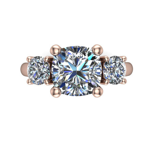 Adalynn Cushion Shape Three Stone Engagement Ring in 18K Rose Gold