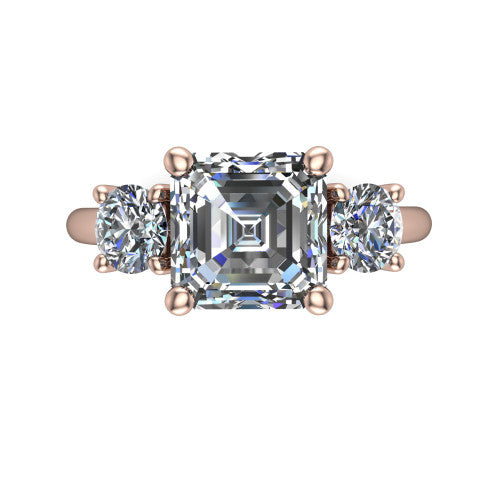 Adalynn Square Emerald Shape Three Stone Engagement Ring in 14K Rose Gold
