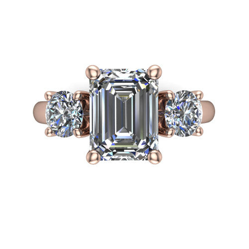 Adalynn Emerald Shape Three Stone Engagement Ring in 18K Rose Gold