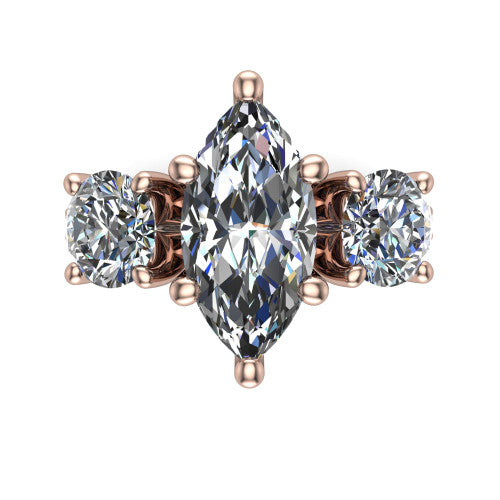 Adalynn Marquise Shape Three Stone Engagement Ring in 18K Rose Gold