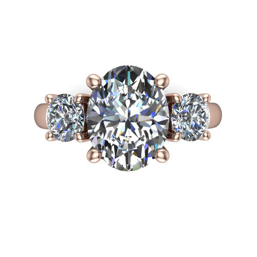 Adalynn Oval Shape Three Stone Engagement Ring in 14K Rose Gold