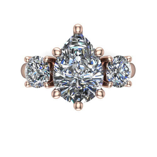 Adalynn Pear Shape Three Stone Engagement Ring in 18K Rose Gold