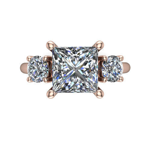 Adalynn Princess Shape Three Stone Engagement Ring in 14K Rose Gold