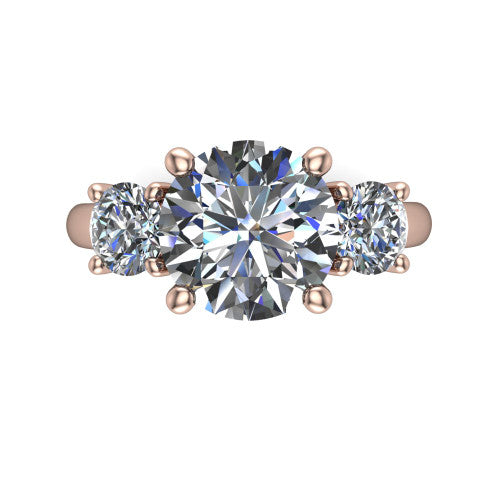 Adalynn Round Shape Three Stone Engagement Ring in 14K Rose Gold
