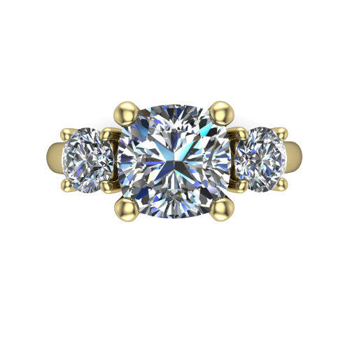 Adalynn Cushion Shape Three Stone Engagement Ring in 14K Yellow Gold